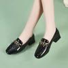 Spring Thick Heeled Square Toe Loafers for Women