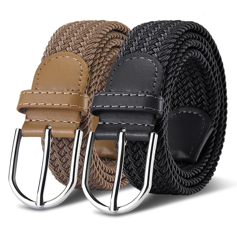 3.3cmX105cm Women Men Girdle Width Casual Knitted Pin Buckle Jeans Belt Woven Canvas Elastic Expandable Stretch Waistband 105cm