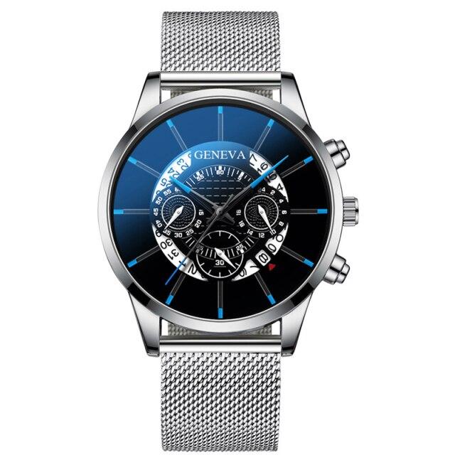 Luxury Men 'S Fashion Business Calendar Watches Blue Stainless Steel Mesh Belt Analog Quartz Watch Relogio Masculino Mens Watch