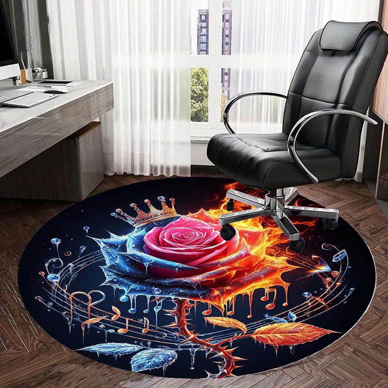 1pc Office Carpet Chair Mats Flaming Rose with Crown and Music Notes Perfect for Decorating Office Chairs, Living Rooms, Or Bedrooms