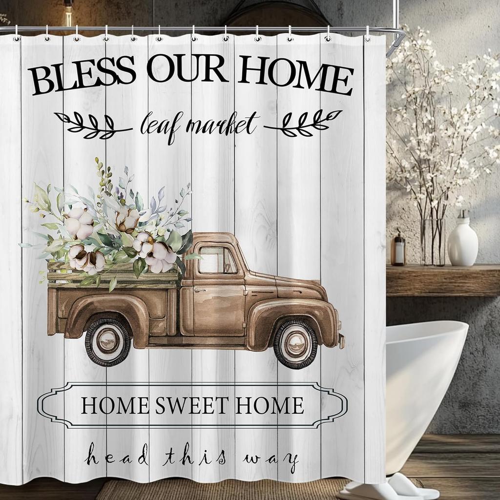 Boho Vintage Flower Shower Curtain Sets For Bathroom Retro Floral Shower Curtain Rustic Country Polyester Bathtub Curtain