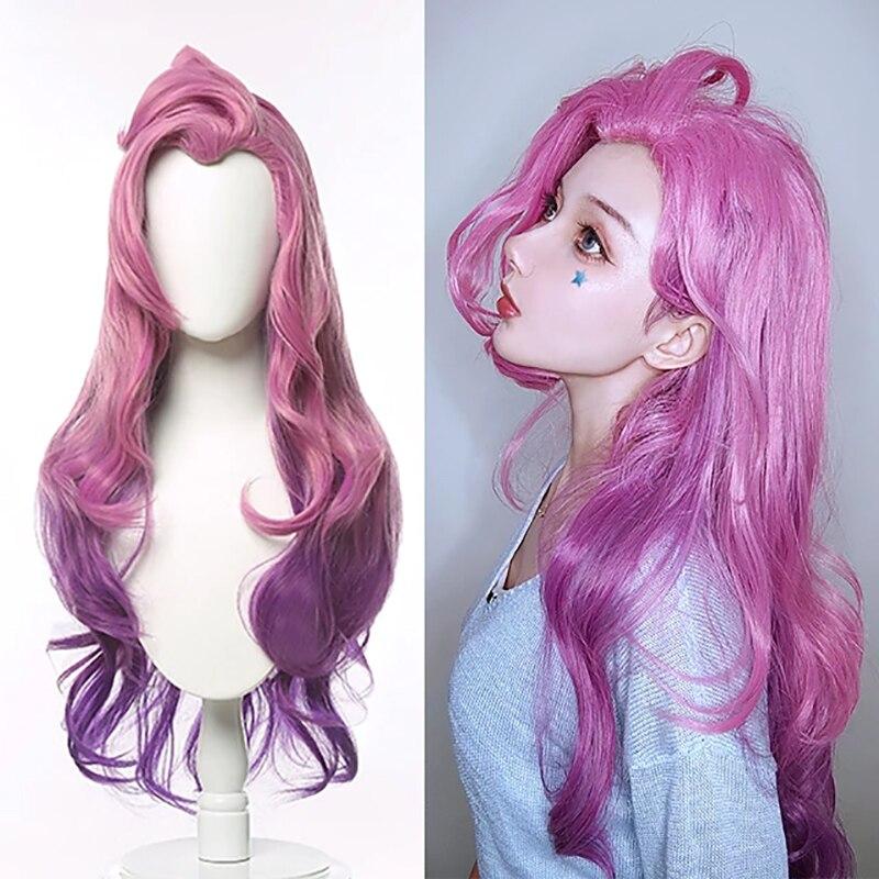 Аниме парик игровой парик Серафина косплей парик KDA косплей вьющиеся розовые фиолетовые парики термостойкие синтетические волосы