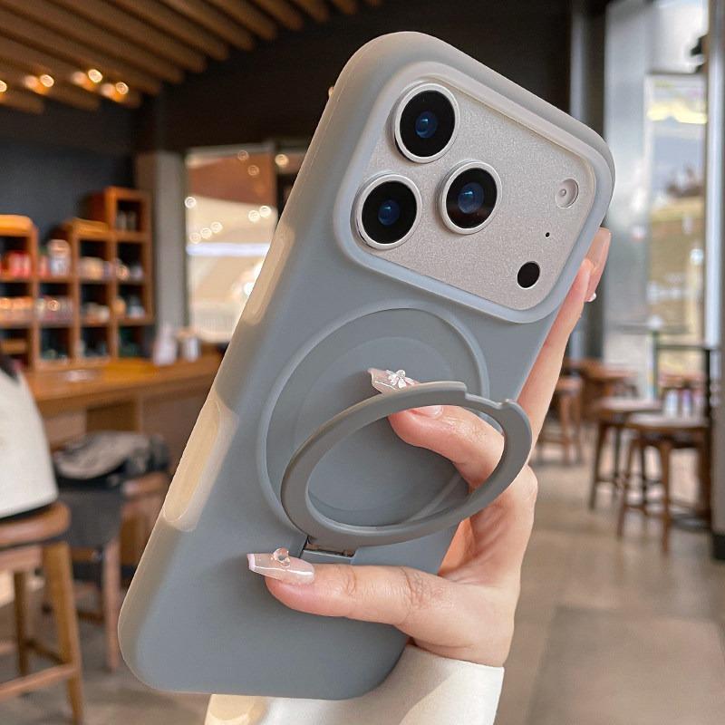 Для Чехол-подставка из жидкого силикона для For Iphone 16 17 Pro Max 1 14 13 Конфетный цвет Магнитный держатель Подставка Мягкая матовая крышка