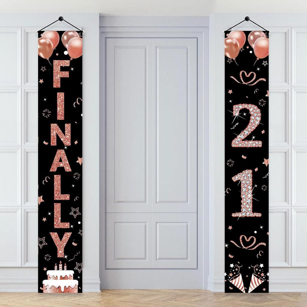 Sweet 16 Party Decorations, Black Rose Gold Happy 16th Birthday Decorations for Girls Sixteen Year Old Birthday Door Banner Porch Sign Party Supplies