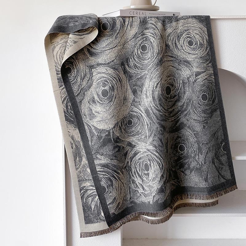 Imitation Cashmere Flowers Elegant Temperament Printed Scarf Scarf Scarf Outer Cape Travel Warm Cape