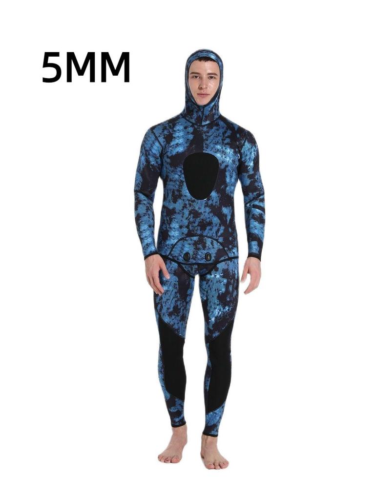 Camouflage 5mm Two-Piece Long-Sleeve Diving Suit - Thick & Warm for Winter Swimming and Spearfishing