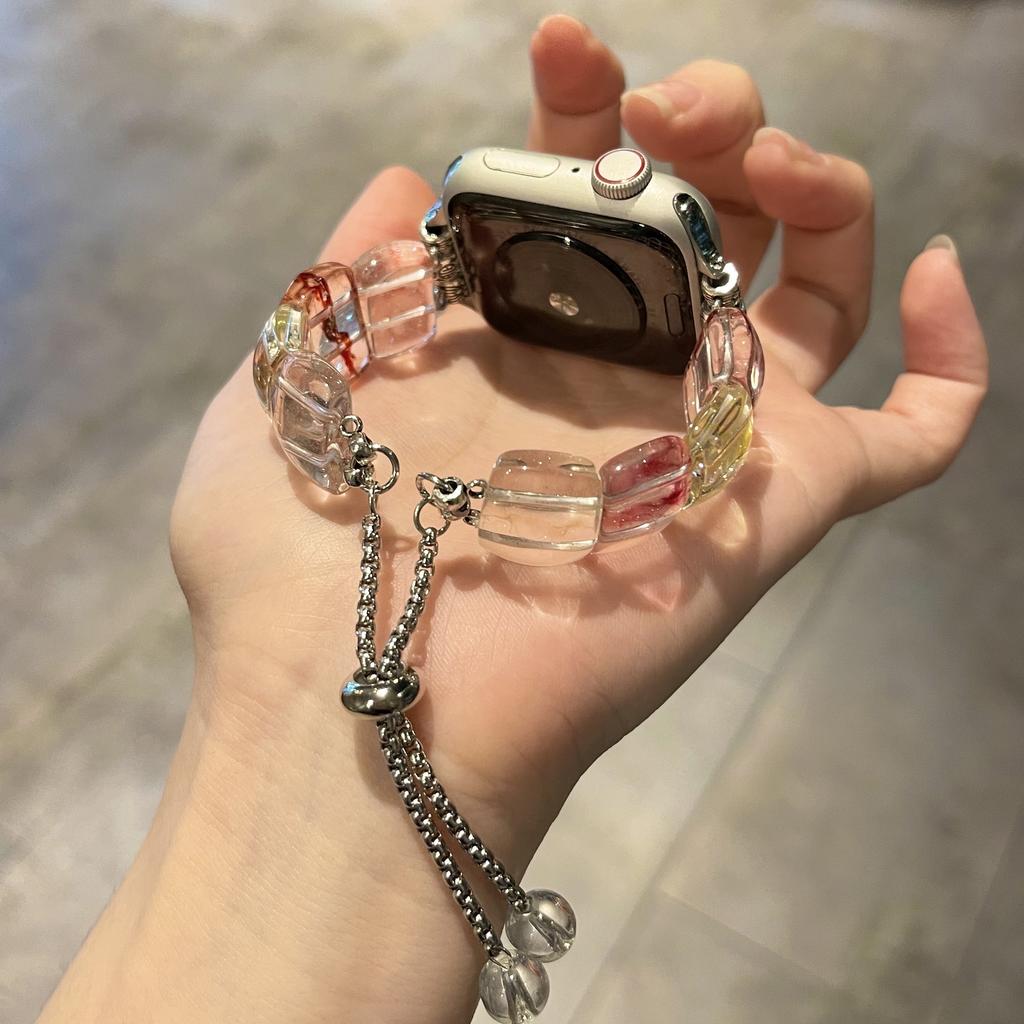 Ремешок для умных часов для Apple Watch S9/8/7/6/5/4/3/2/1/se/Ultra, регулируемый браслет из смолы, летний кристалл для леди, девочек, женщин, 49 мм, 45 мм, 44 мм