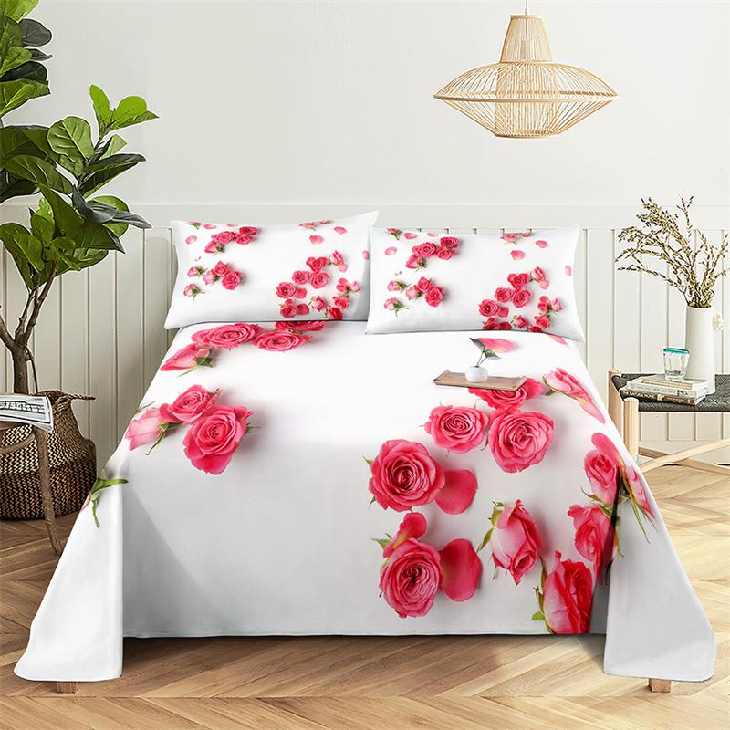 Главная Простыни Розовая роза Односпальная простыня Модный дизайн Цветы Простыни Queen Size Комплект простыней Простыни и наволочки