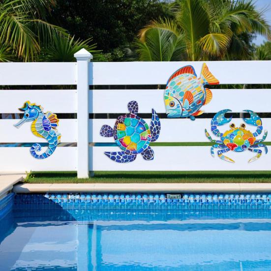 Metal Sea Animal Wall Decoration Colorful Turtle Fish Seahorse Crab