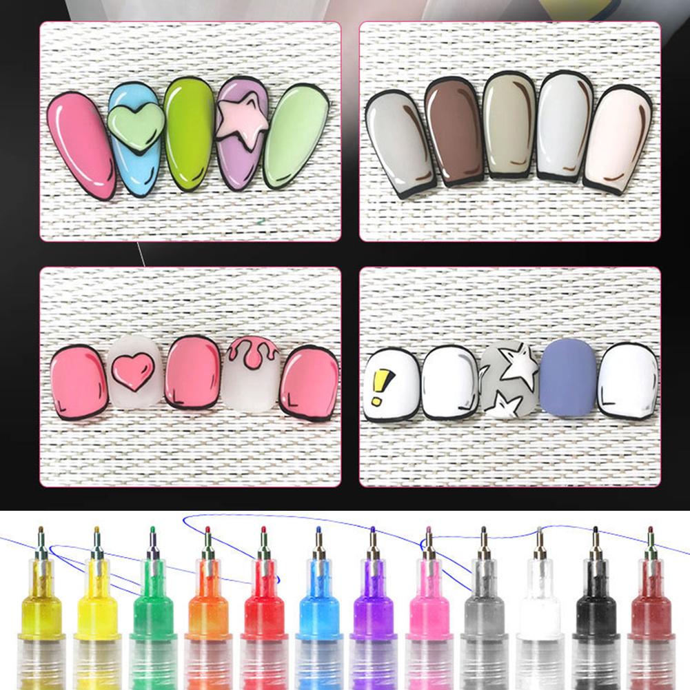 12 Colors/Set Nail Markers For Nail Art 0.5mm Nail Polish Pens Set Waterproof Quick-Drying Nail For Diy Nails Art Design