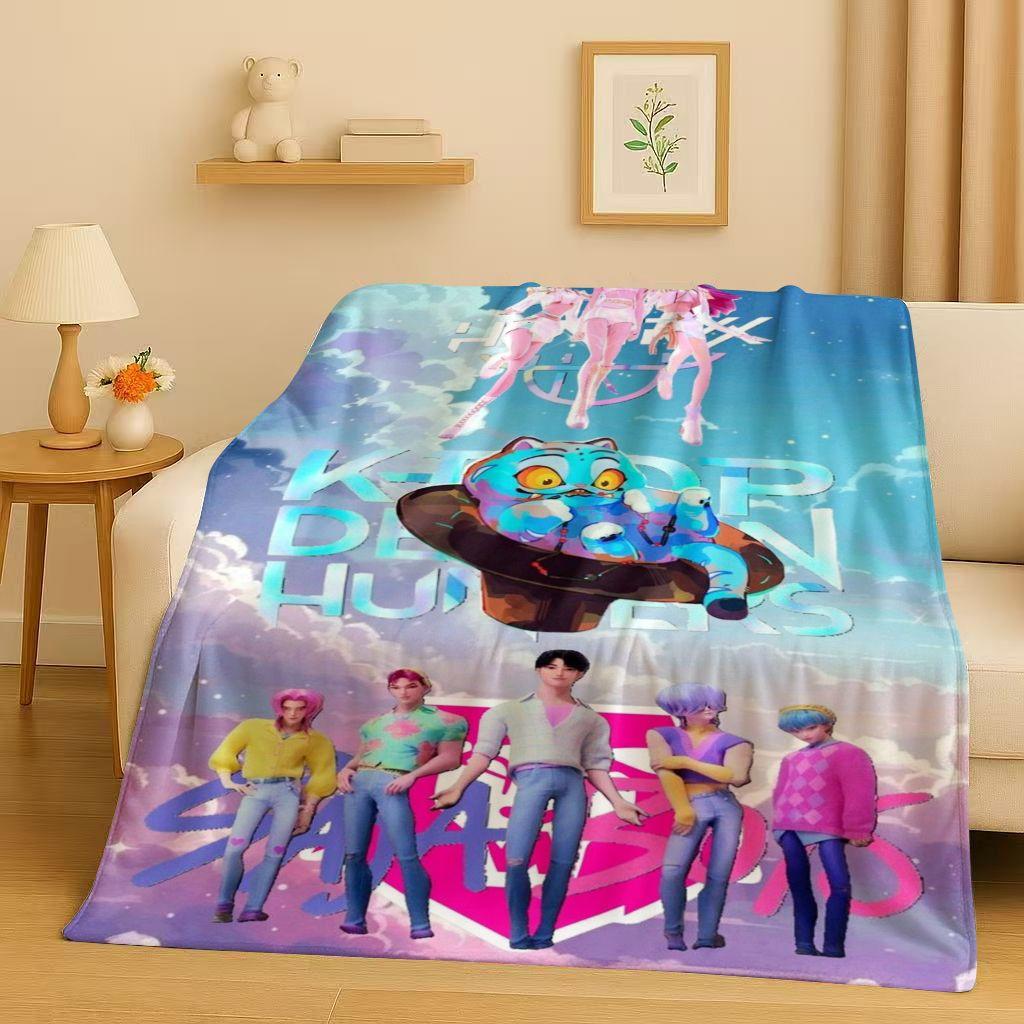 2026 New Cartoon Kpop Demon Hunters Zoey Rumi Mira Music Flannel Blanket,Ultra Soft Plush Throw for Home Bedroom Bed Sofa Cover