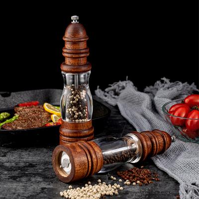 Мельница для соли и перца из цельного дерева, ручная мельница для специй, регулируемая мельница для перца, солонка, перечница с акриловым корпусом, кухонный инструмент