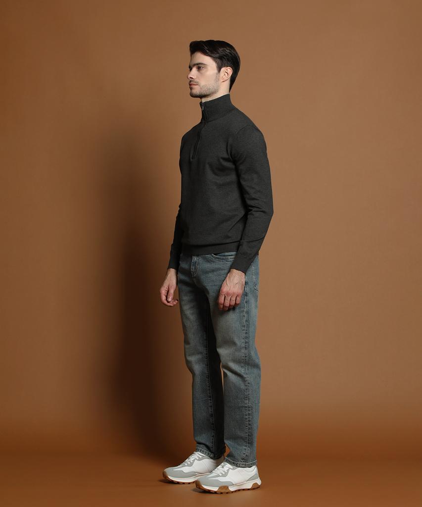 PANICALE Dark Gray Soft Half-Zip Knit