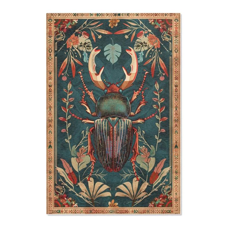 Cottagecore Beetle Area Rug Vintage Living Room Floor Area Art Decoration Rug Rustic Bedroom Carpet Housewarming Gift for Mom