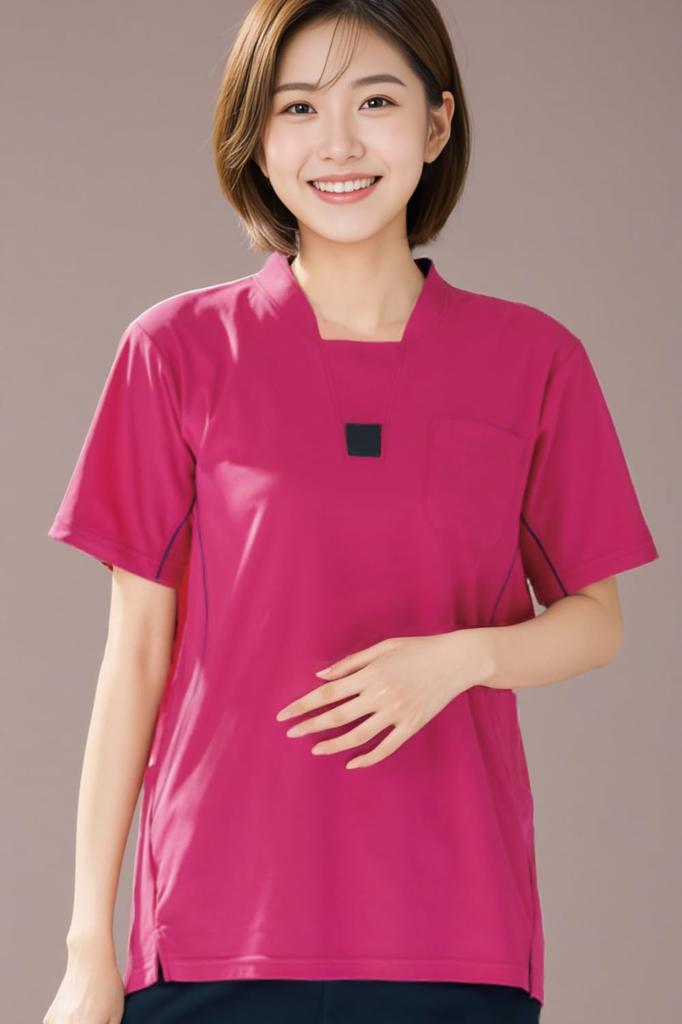 Современная трикотажная рубашка Легко двигаться боковой уход за кормлением Фуксия [Профилирование] короткий рукав (унисекса) в, карманы, прочный, впитывающий пот, быстросохнущий,