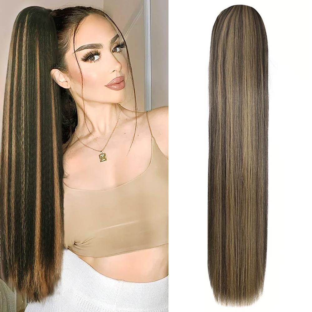 MISS WIG Синтетические длинные прямые волосы на завязках с завязками на завязках «конский хвост» для наращивания волос для женщин, термостойкие искусственные волосы