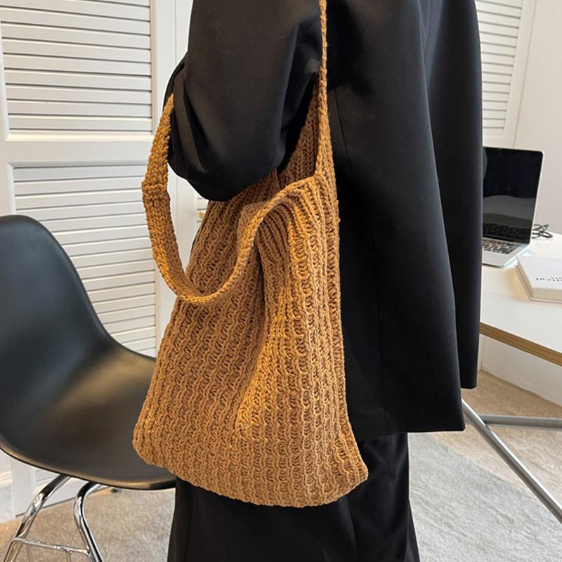 Пляжные сумки Женская сумка через плечо Вязаная крючком сумка Дизайнерская вязаная сумка-шоппер с полой ручкой сверху