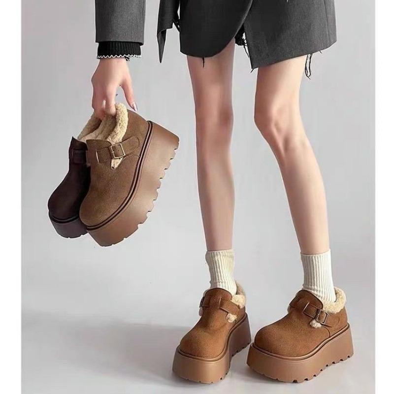 Мода 2024 года, новые зимние женские туфли, плюшевые, теплые, модные, ретро, хлопковые, женские, удобные, на толстой подошве, с пряжкой, зимние ботинки
