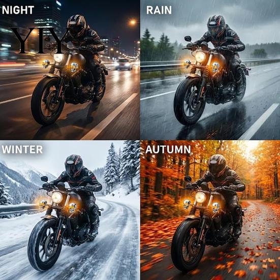 Creative Halloween Gift for Him 1 Pair Motorcycle LED Turn Signal Light, Skull Head Warning Indicator Glowing Skeleton Shirt Studs Waterproof