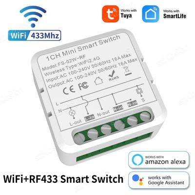 RF433 Tuya WiFi Smart Switch 16A Mini Breaker Relay Приложение для автоматизации умного дома Голосовое управление Работает с Alexa Google