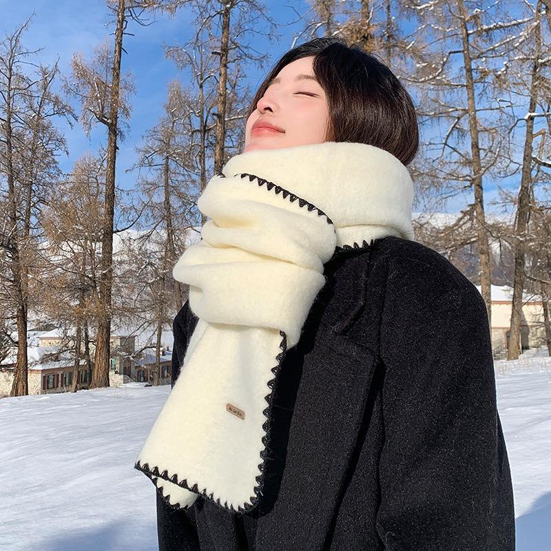 White Scarf Women's New Winter Versatile Knitted Wool Including Wool Warm Scarf