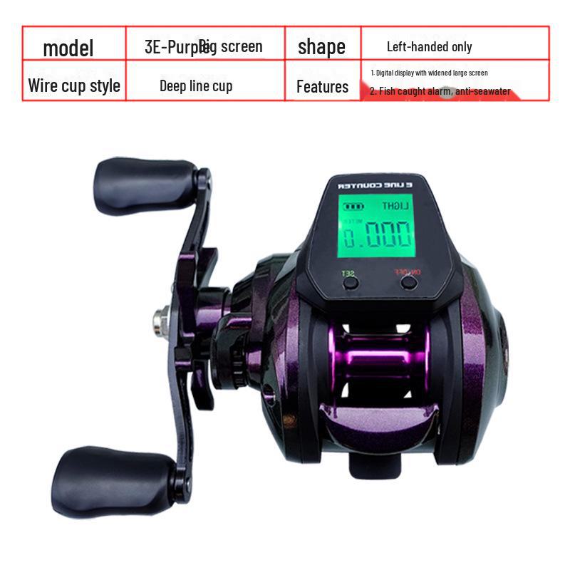 Катушка с каплями воды: Большой цифровой дисплей, водонепроницаемый, сигнализация, правосторонний, глубоководный стакан для ловли с плота.