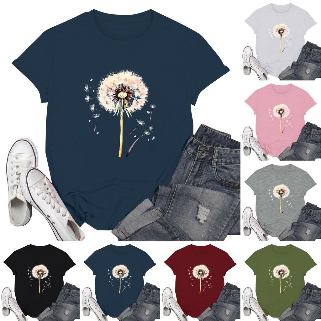 Women's Fashion Casual Printed Short Sleeve Round Neck Pullover Tops