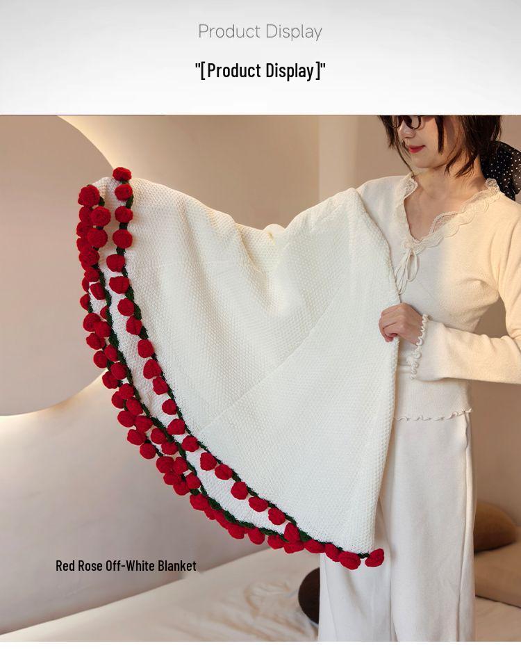 Handmade Rose Bouquet Sofa Blanket: Valentine's Day or Birthday Gift for Girls, Artificial Flower Throw Blanket