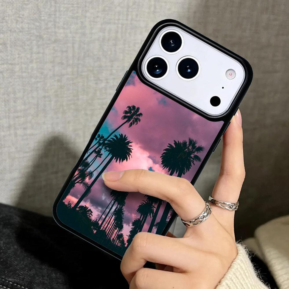 Capa Case for iPhone 17 Air 16 Pro Max 15 Plus 11 13 Mini 14 12 Back Phone Cover sunset palm trees