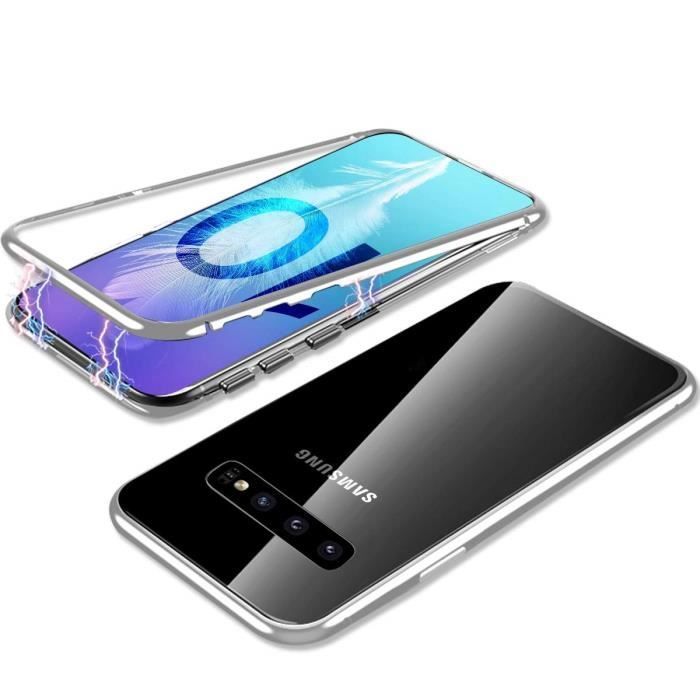 Coque - PHONILLICO - Samsung Galaxy S10 PLUS - Argent - Protection 360 - Métal et Verre trempé