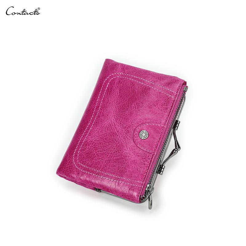 Женский кошелек из натуральной кожи, небольшой кошелек с металлическим каркасом, женский кошелек на застежке и молнии, карман для монет, держатель для кредитных карт, RFID-кошелек