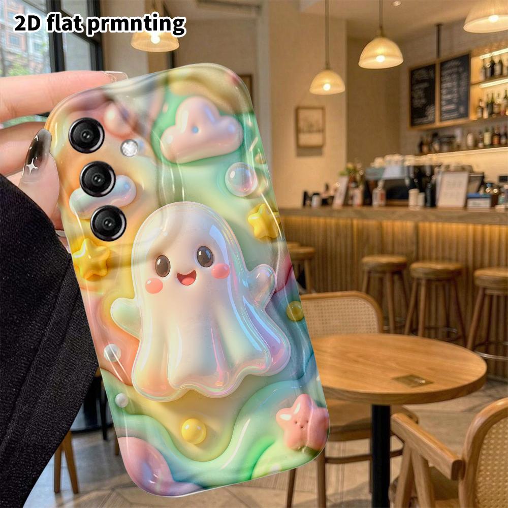 Phone case: 2D flat design suitable for Samsung Galaxy A34 A35 M05 M06 S20 S22 S21 FE Plus 5G protective case, rainbow little ghost, perfect Christmas
