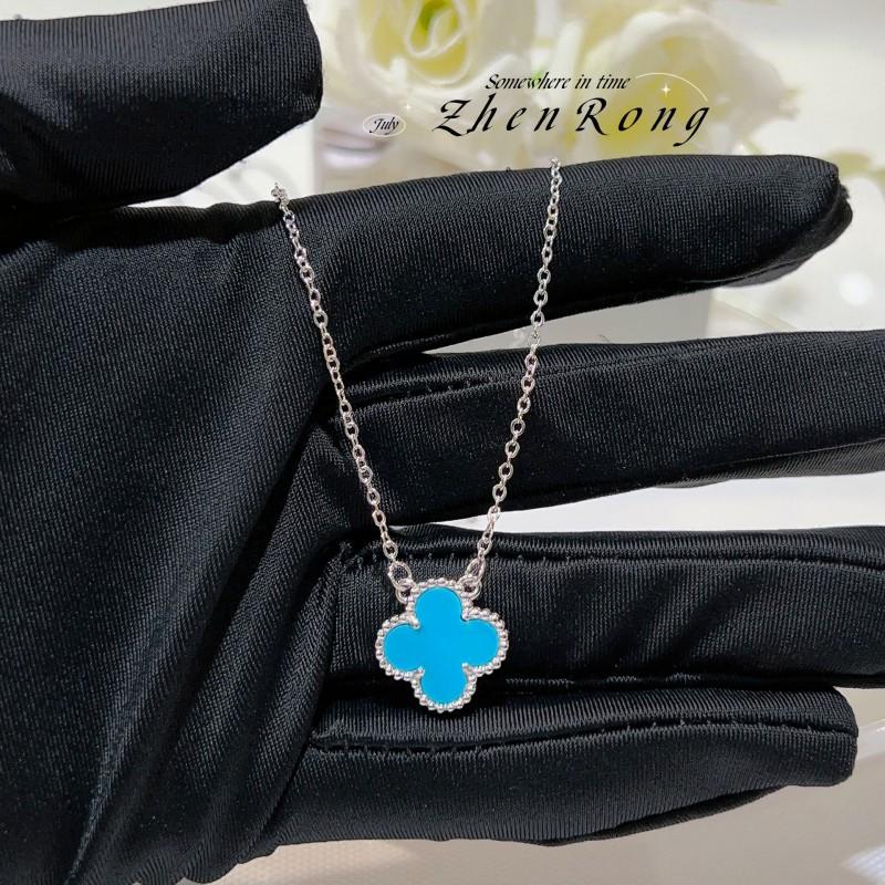 Womens Malachite Clover Jewelry Set Blue Agate Earrings Necklace Bracelet Vintage Style