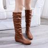 Осенняя и зимняя обувь Ботинки Большие размеры Женские ботинки Удобные высокие ботинки Плоский каблук Рукав Круглый носок Плиссированные ботинки