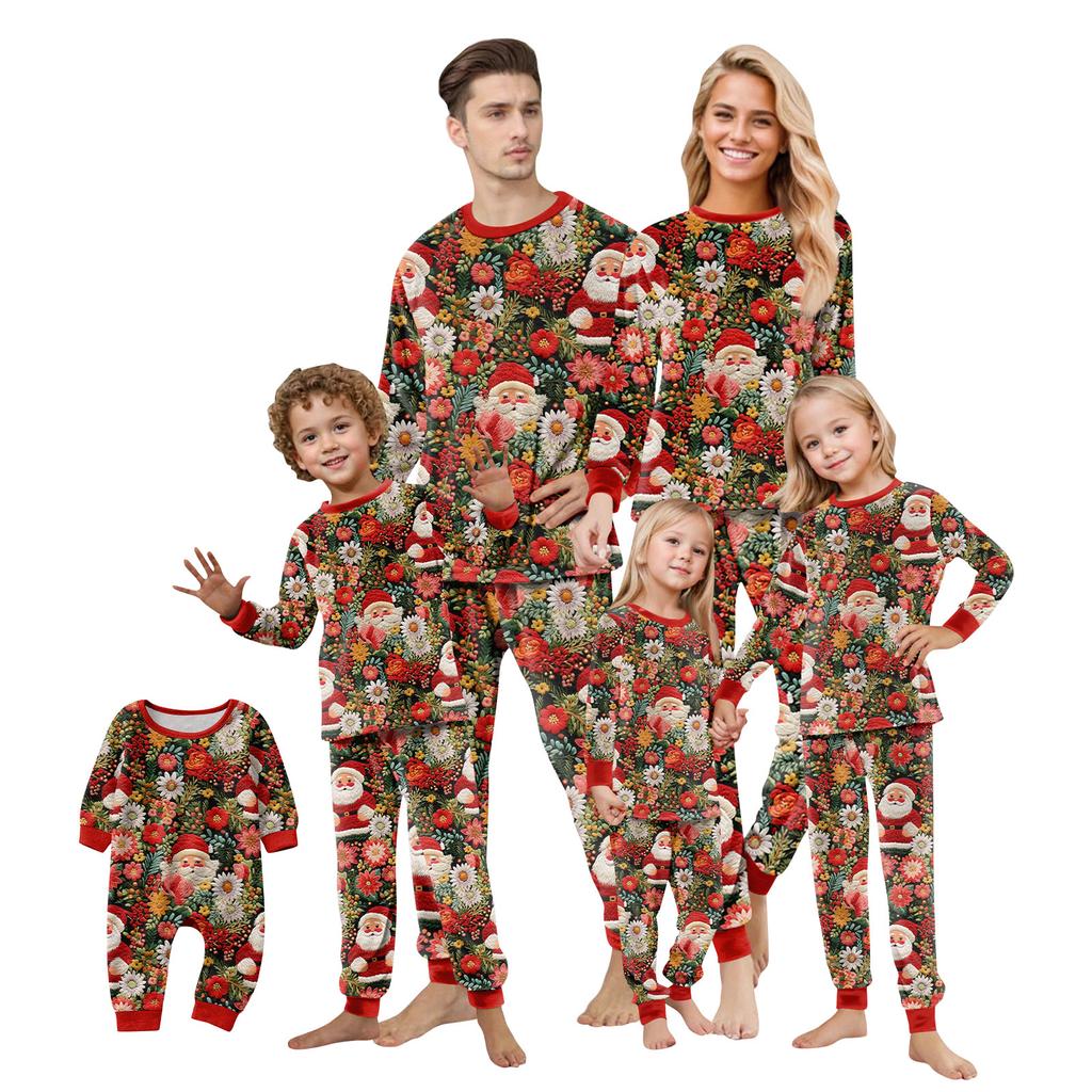 Matching Family Christmas Print Flannel Homewear Set Long-Sleeve Top And Pants