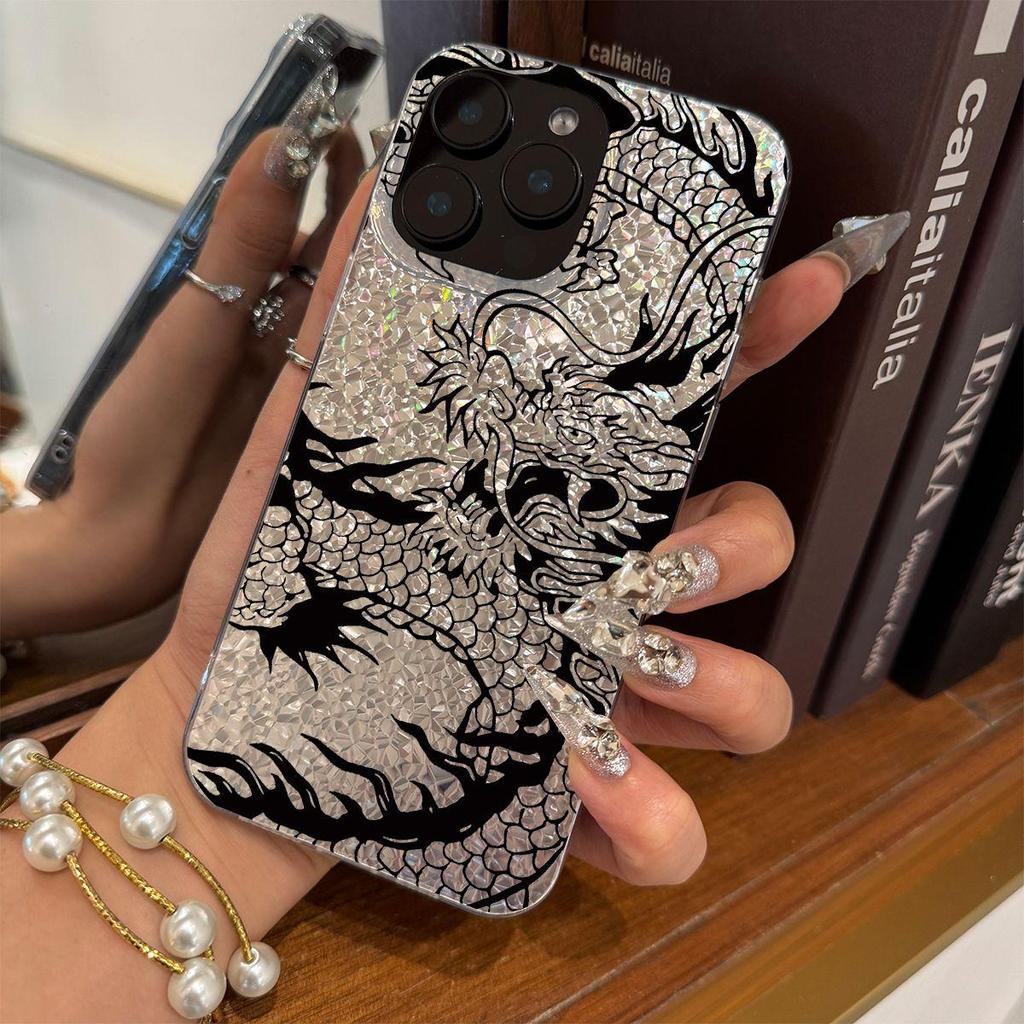 Акриловая задняя панель и ТПУ бампер для iphone Air 18 Pro Max 12 13 14 XR 11 16 Plus 15 17 Pro XS Max Черный - Белый Дракон Дизайн hone Чехол Ударопрочная крышка