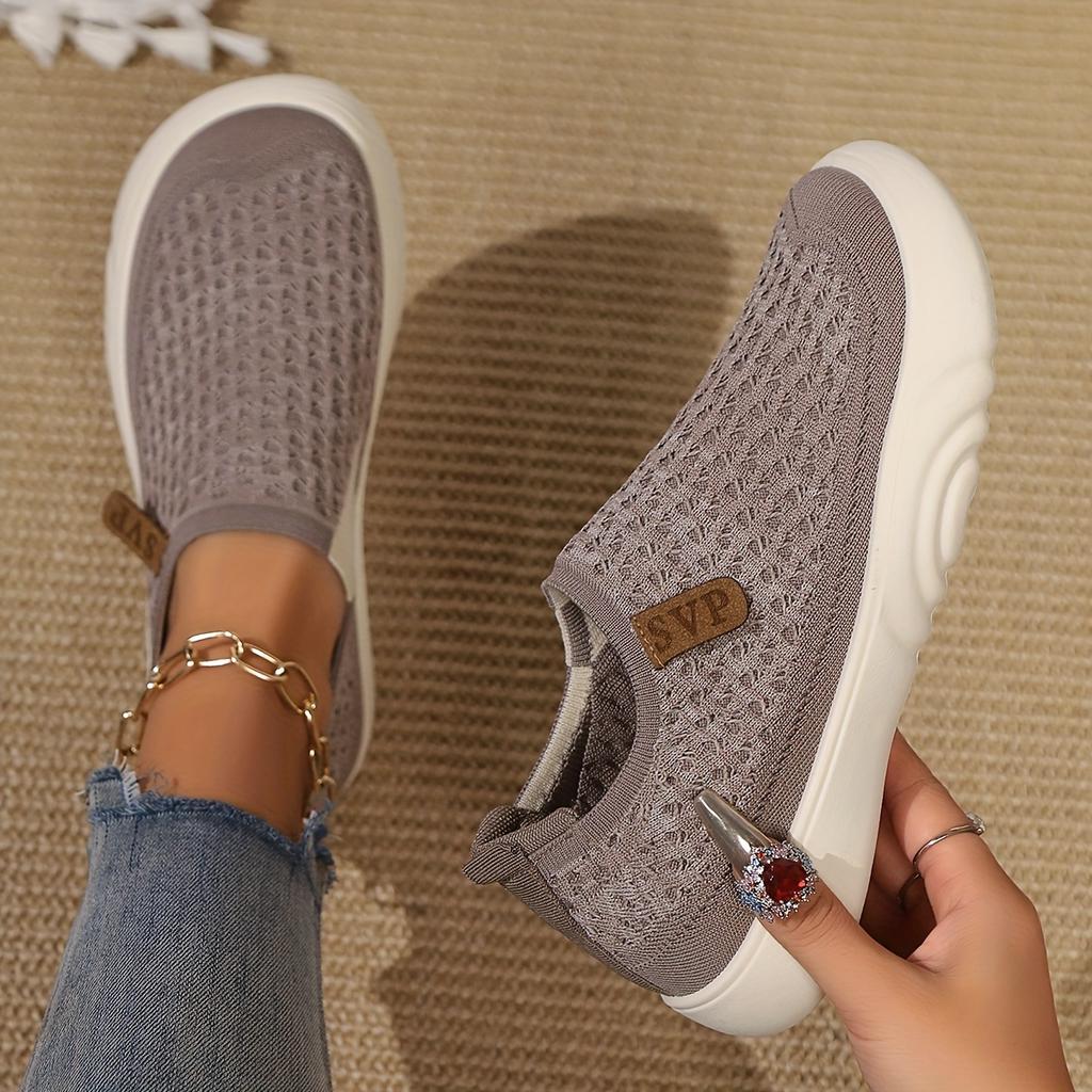 Женские дышащие трикотажные мокасины, удобные туфли для ходьбы без застежек с мягкой подошвой