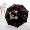1pc Wednesday & Enigmatic Crow Fully Automatic Folding Portable Umbrella, 8 Iron Frames, Three-Fold Design, Suitable for All Seasons, Suitable for Out