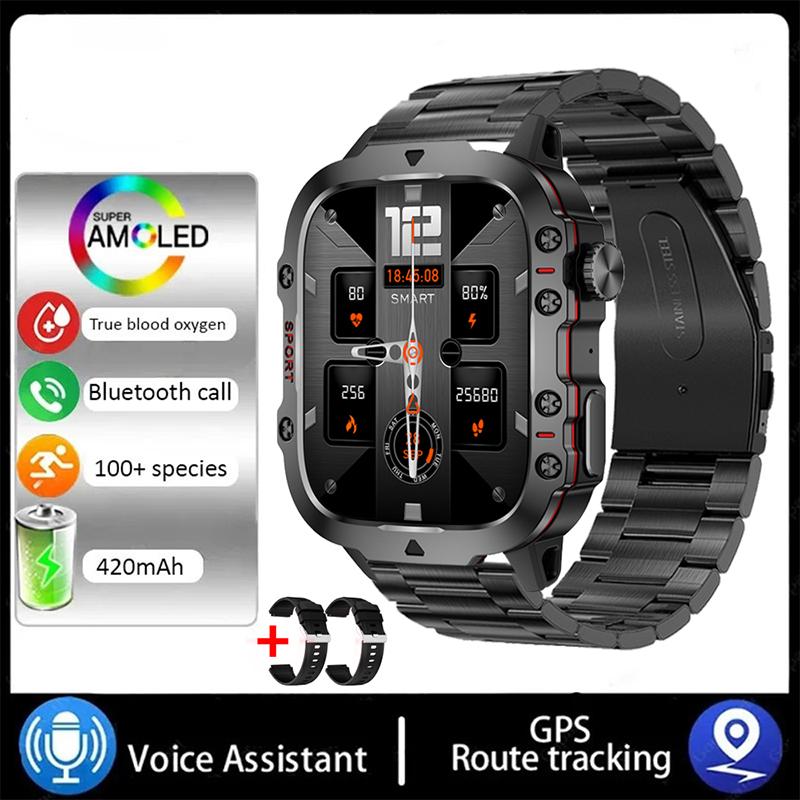 Новые умные часы с экраном 1,96 дюйма, 420 мАч, Bluetooth-часы с голосовым помощником, спортивные часы для фитнеса, водонепроницаемые умные часы для мужчин