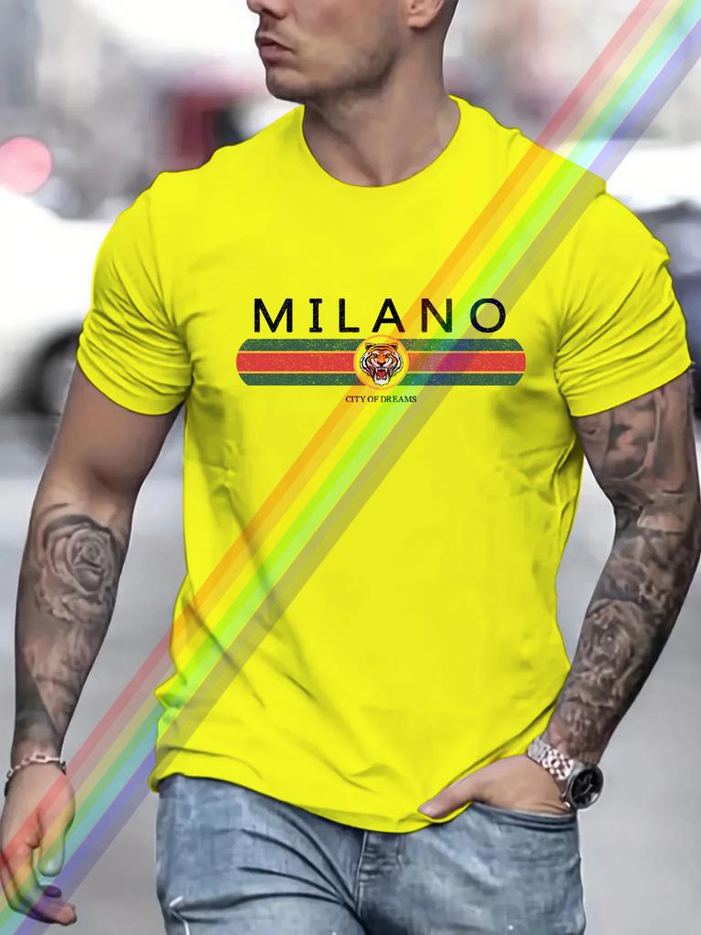 MILANO Print Men's Summer Vintage Casual Pure Cotton Oversized T-shirt Streetwear Casual Fashion Style Clothing