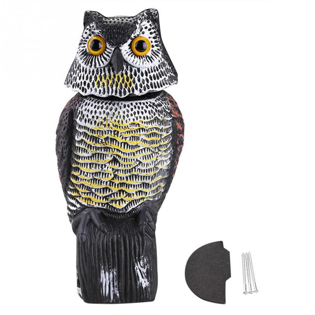 Horned Owl Decoy and 360 Degrees Rotating Head Owl Statue To Scare Birds Away for Patio Yard Garden