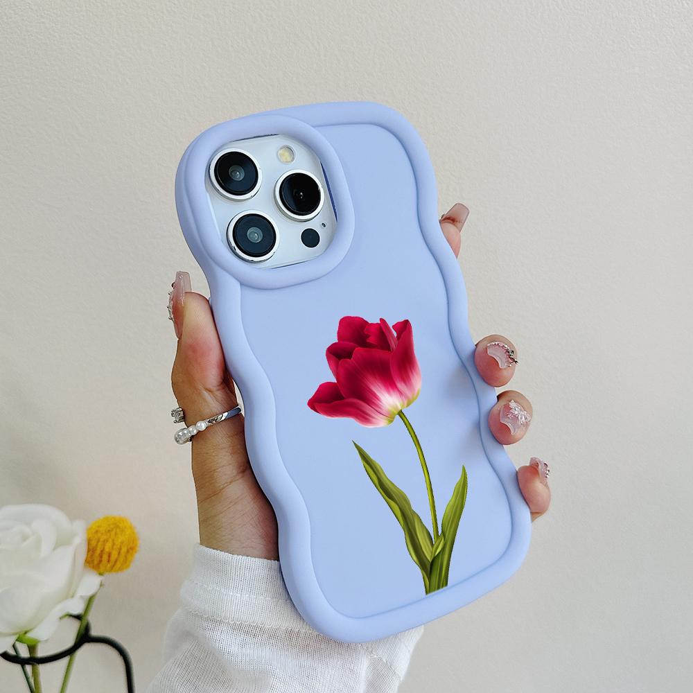 Чехлы для телефонов N93 Peony Macaron Wavy Edge для iPhone 16 Pro Max Samsung S24 Plus S23 Ultra A35 A55 A05s Xiaomi Redmi Note 13 Honor Противоударный чехол