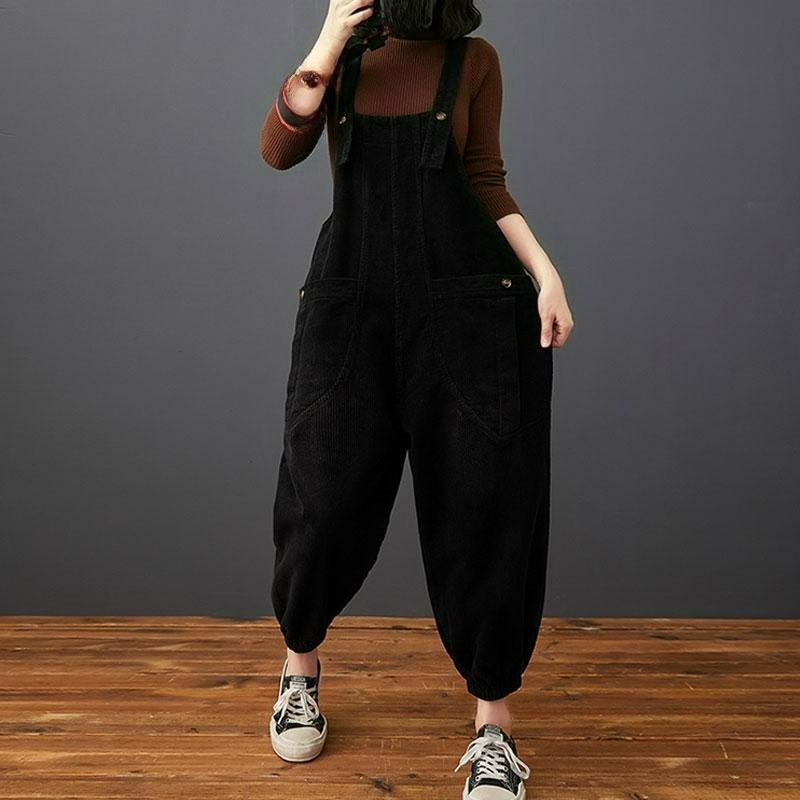 Corduroy Large-pocket Age-reducing Overalls Women's Autumn and Winter Fashion Loose Large Size Harem One-piece Pants