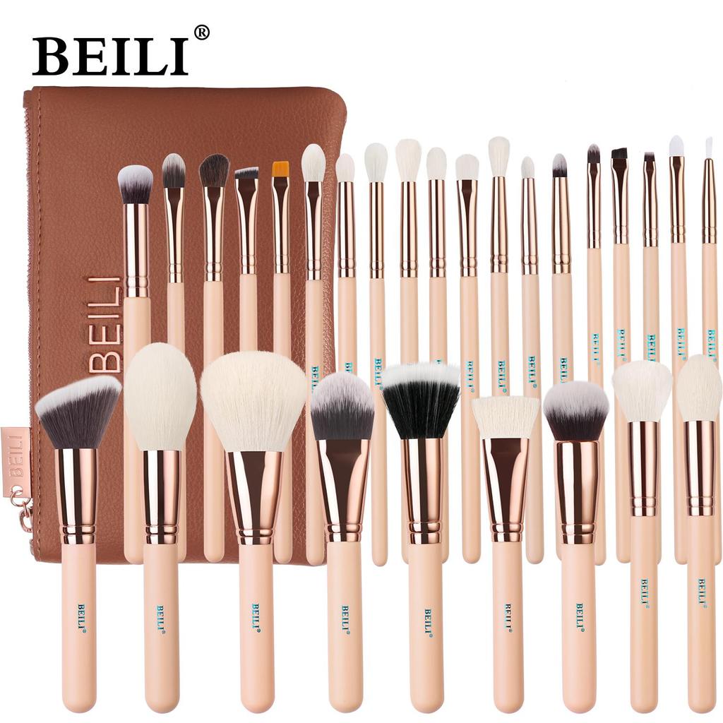 BEILI Розовые кисти для макияжа, высококачественная пудра, основа, румяна, тени для век, набор кистей для макияжа, натуральные волосы с сумкой