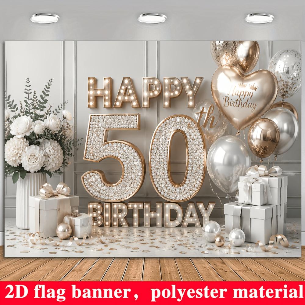 2D planar flag, 2D plane - 1 piece of 2D flag, banner background for 50th birthday party, luxury platinum theme