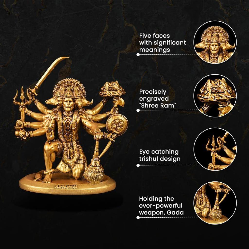 Panchmukhi Hanuman Idol for Car Dashboard & Home Decor, Bajrangbali Murti Pavan Putra Sankat Mochan Hanuman Statue Showpiece