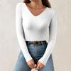 Women's Fashion V-Neck Slim Sweater Long Sleeve Pullover Solid Colour Top