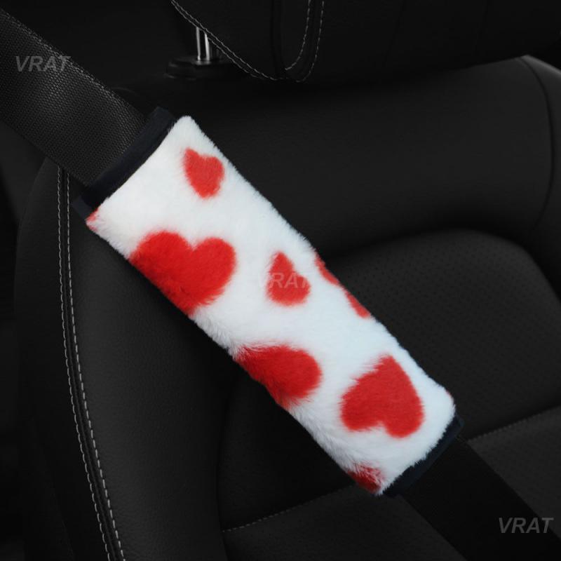 Car Cushion For Adults Youth Kids Breathable Universal Love Rabbit Fur Auto Interior Accessories Seat Belt Guard Safety Belt Pad