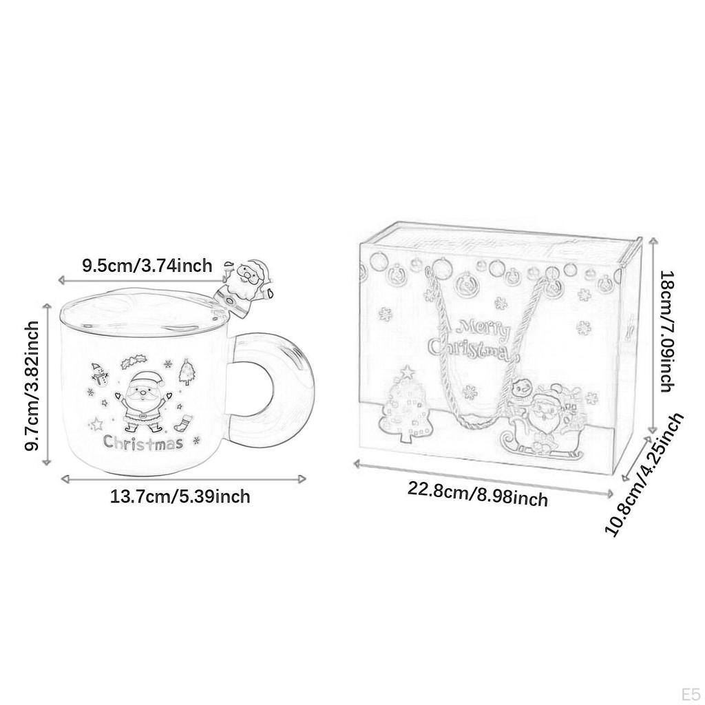 Christmas Mug Set Water Cup Lightweight Santa Cute Tea Coffee with Lid Spoon for Winter