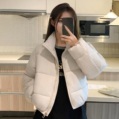 Зимнее женское стеганое пальто с утолщенной застежкой-молнией, воротником-стойкой, защитой шеи, длинными рукавами, однотонным ветрозащитным, сохраняющим тепло, для активного отдыха